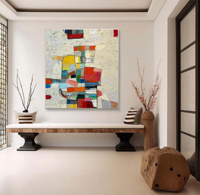 Chromatic Mosaic - Hand-Painted Colorful Abstract Textured Oil Painting