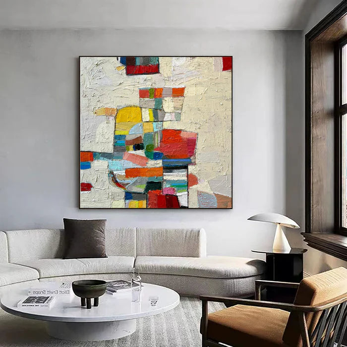 Chromatic Mosaic - Hand-Painted Colorful Abstract Textured Oil Painting