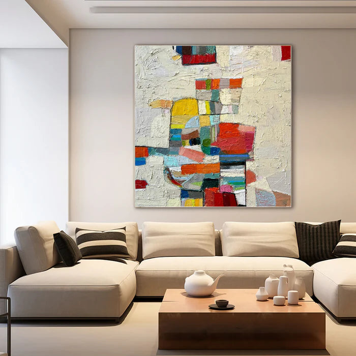 Chromatic Mosaic - Hand-Painted Colorful Abstract Textured Oil Painting