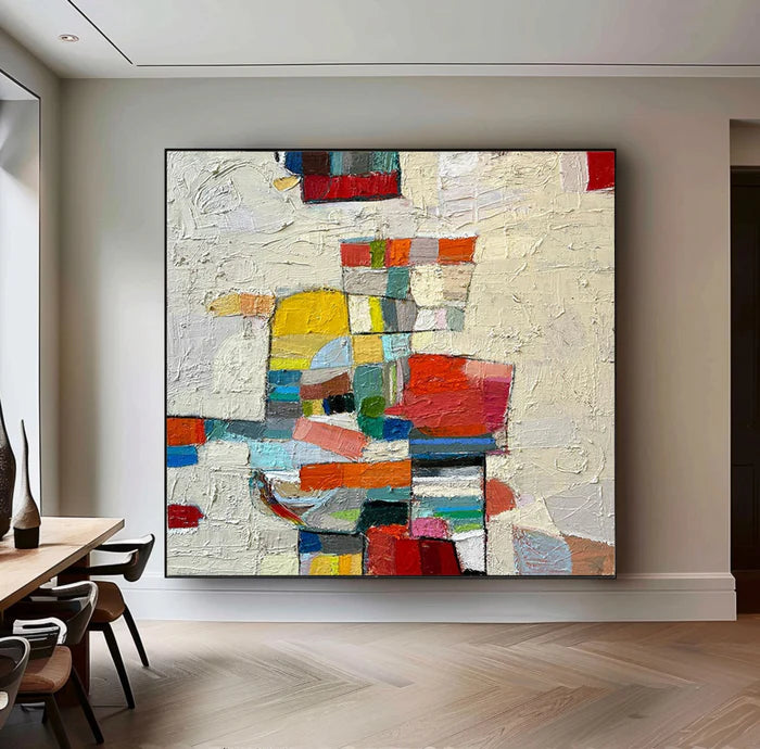 Chromatic Mosaic - Hand-Painted Colorful Abstract Textured Oil Painting
