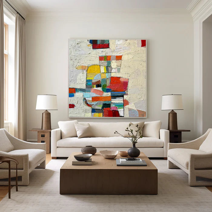 Chromatic Mosaic - Hand-Painted Colorful Abstract Textured Oil Painting