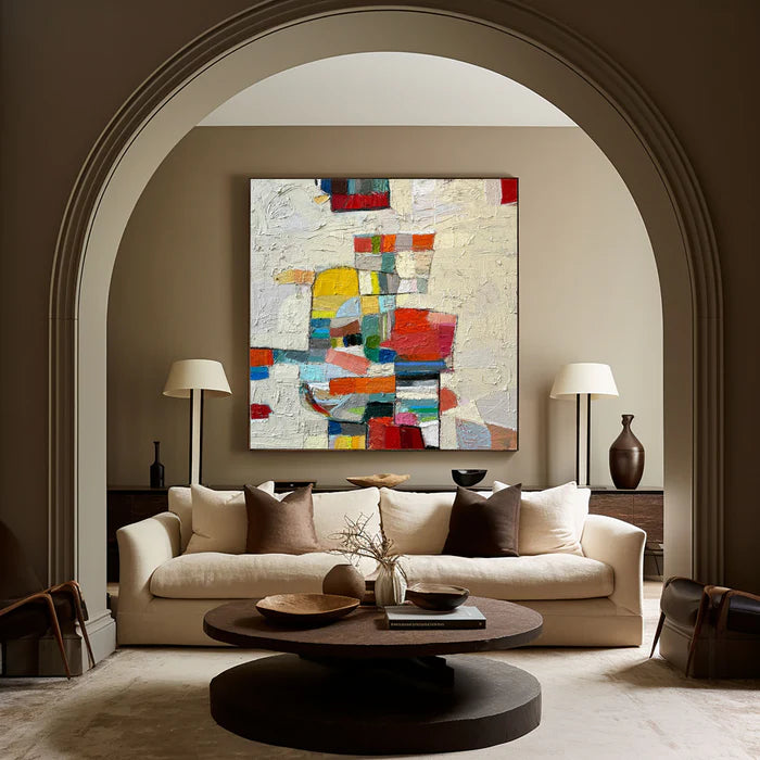 Chromatic Mosaic - Hand-Painted Colorful Abstract Textured Oil Painting