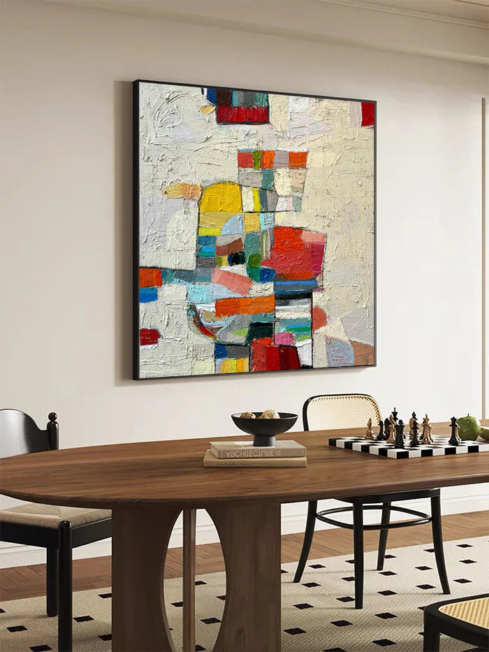 Chromatic Mosaic - Hand-Painted Colorful Abstract Textured Oil Painting