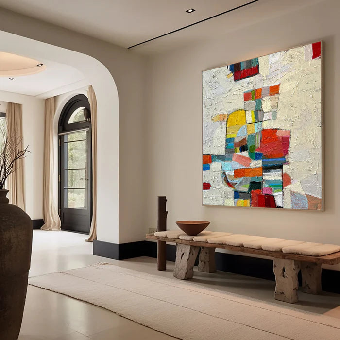 Chromatic Mosaic - Hand-Painted Colorful Abstract Textured Oil Painting