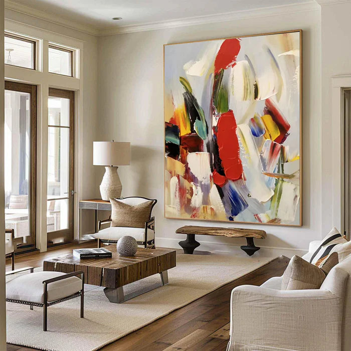 Colorful Abstract Textured Oil Painting - Modern Large Canvas Wall Art