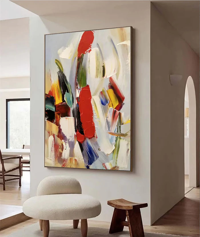 Colorful Abstract Textured Oil Painting - Modern Large Canvas Wall Art