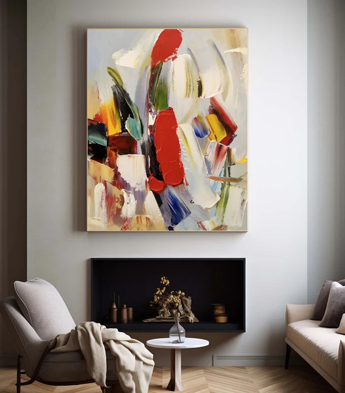 Colorful Abstract Textured Oil Painting - Modern Large Canvas Wall Art