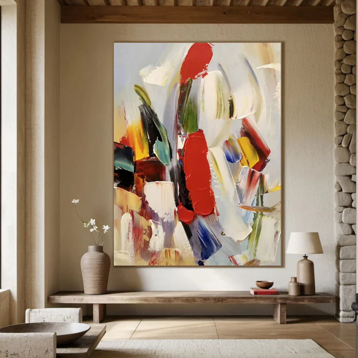 Colorful Abstract Textured Oil Painting - Modern Large Canvas Wall Art