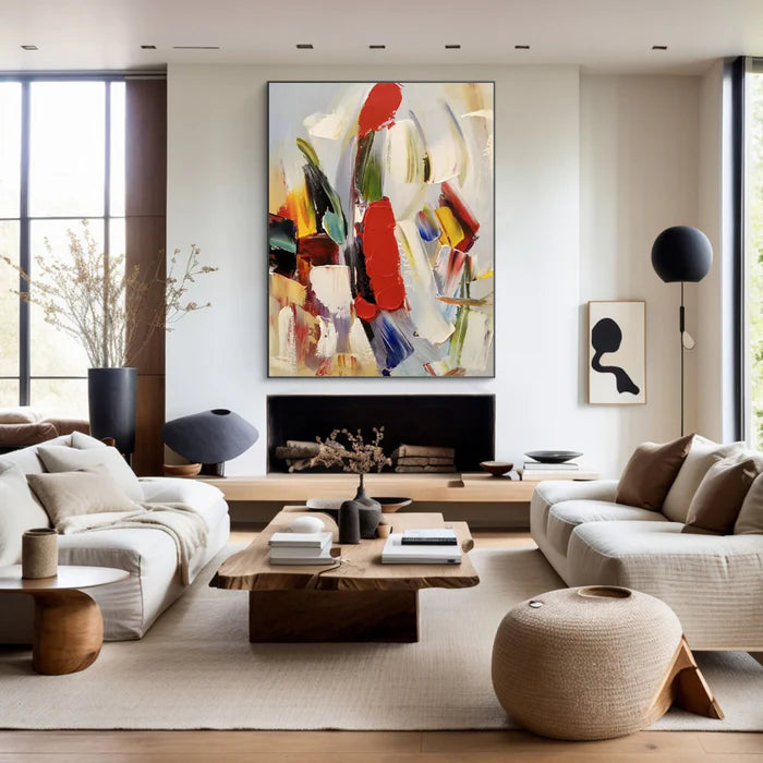 Colorful Abstract Textured Oil Painting - Modern Large Canvas Wall Art