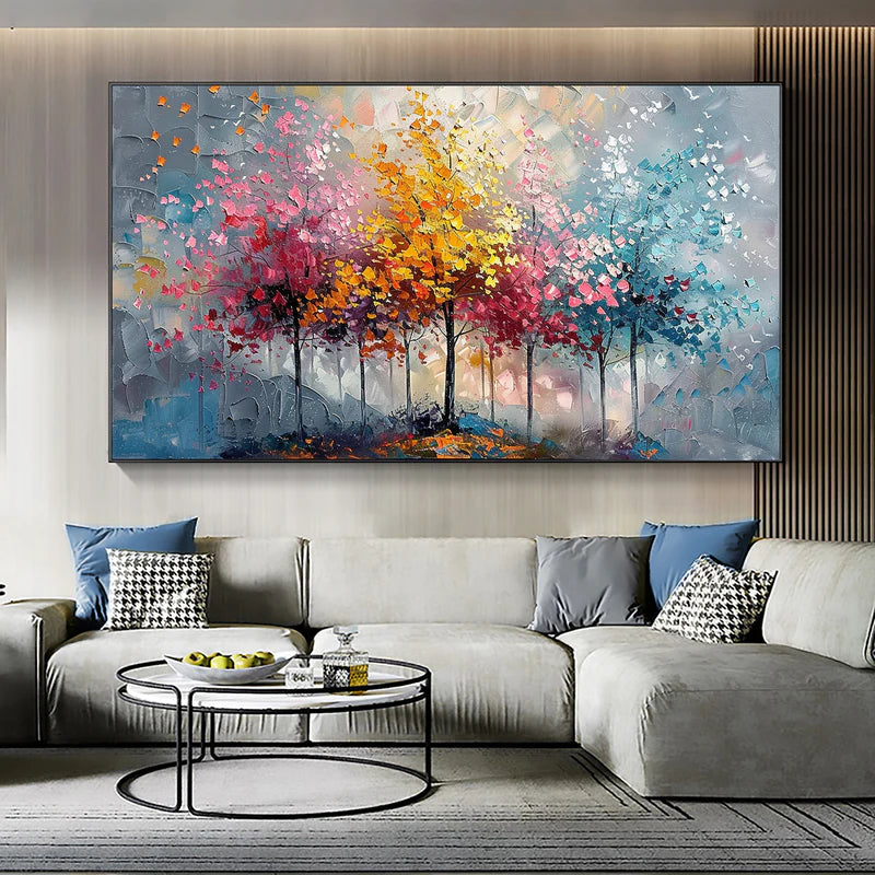 Colorful Abstract Forest Painting - Nature-Inspired Wall Art on Canvas