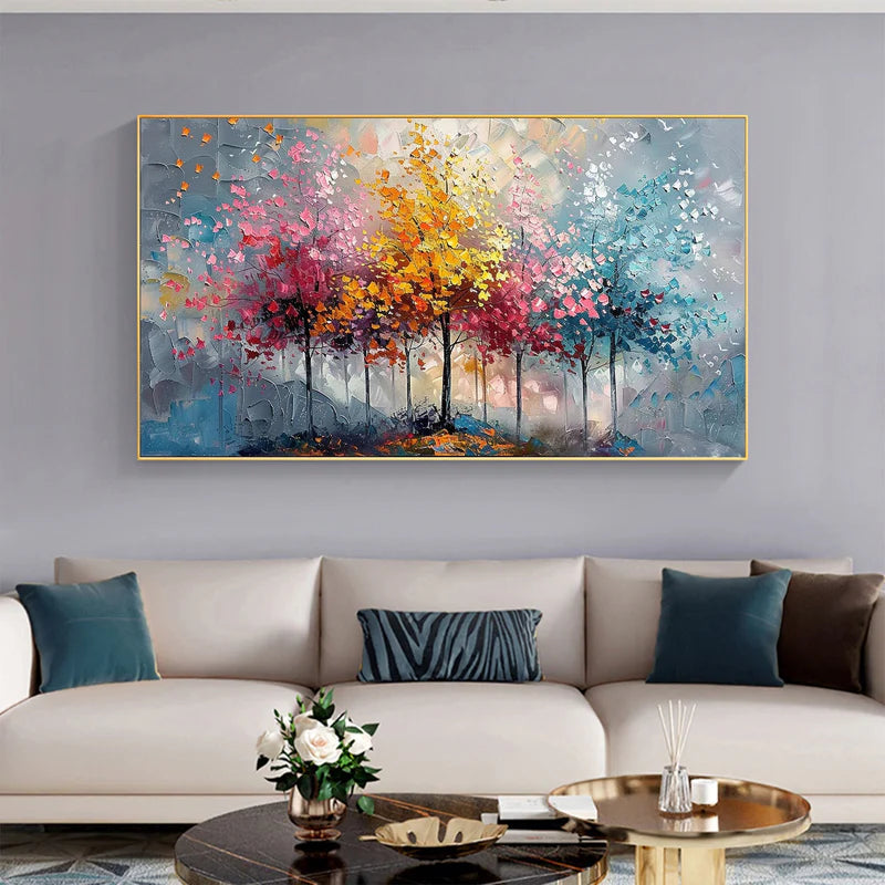 Colorful Abstract Forest Painting - Nature-Inspired Wall Art on Canvas