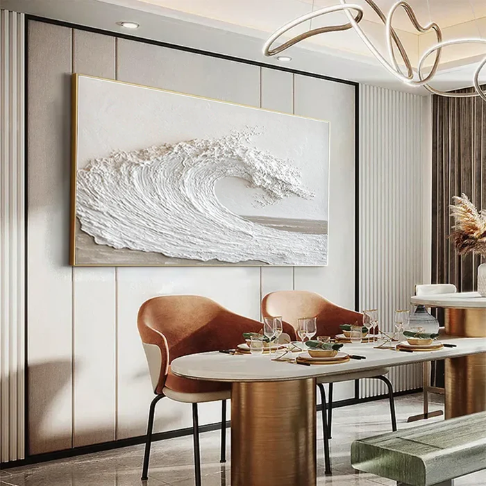 Textured White Ocean Wave-Minimalist 3D Wave Scroll Abstract Oil Painting Wall Art