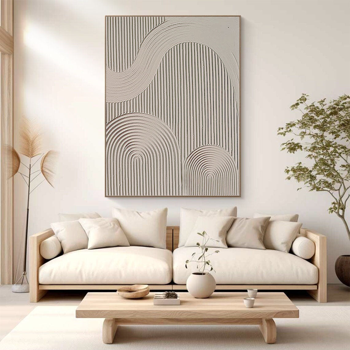 Large Minimalist Canvas Art - Neutral Toned Geometric Textured Wall Art