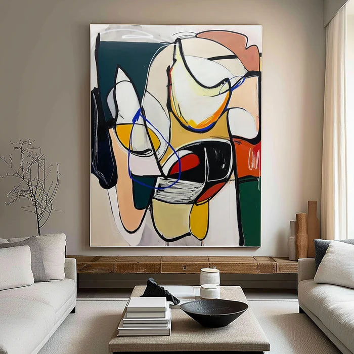 Dynamic Rhythm - Modern Abstract Line and Color Block Oil Painting
