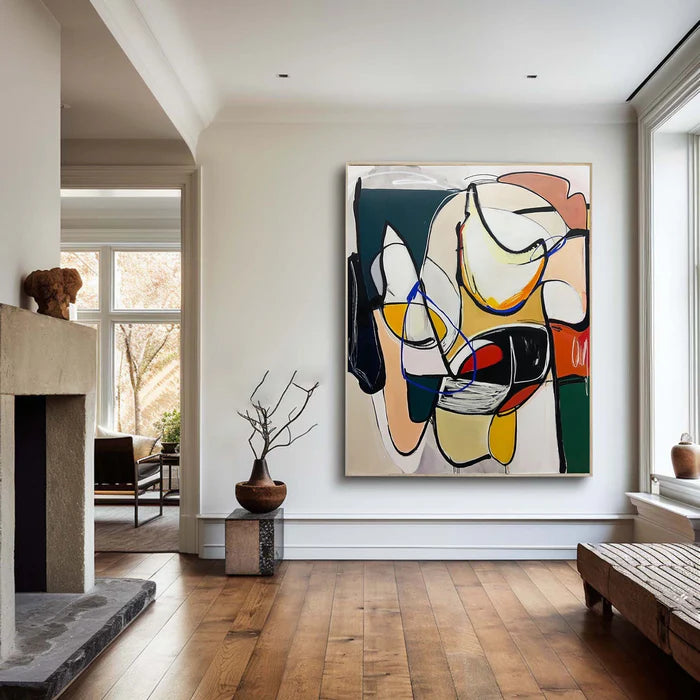 Dynamic Rhythm - Modern Abstract Line and Color Block Oil Painting