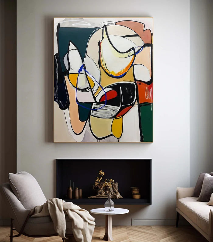 Dynamic Rhythm - Modern Abstract Line and Color Block Oil Painting