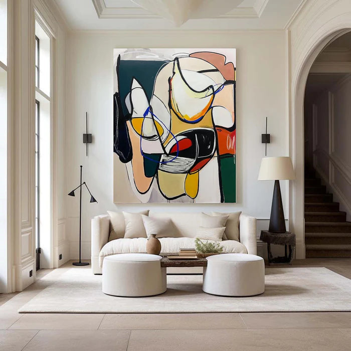 Dynamic Rhythm - Modern Abstract Line and Color Block Oil Painting
