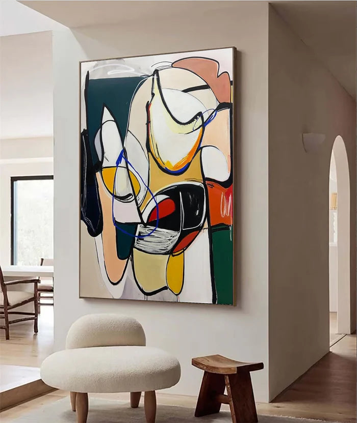Dynamic Rhythm - Modern Abstract Line and Color Block Oil Painting