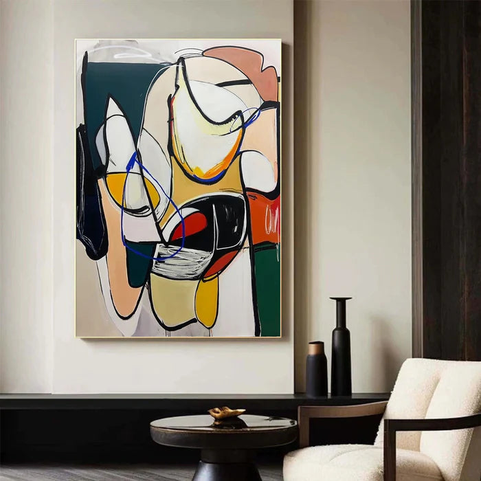 Dynamic Rhythm - Modern Abstract Line and Color Block Oil Painting