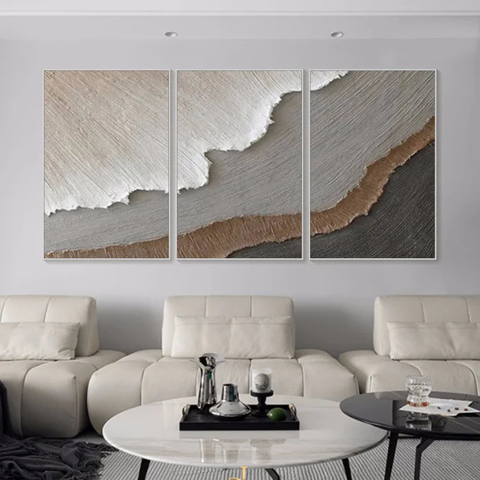 Earth Layers Triptych - Minimalist Textured Abstract Oil Painting Set