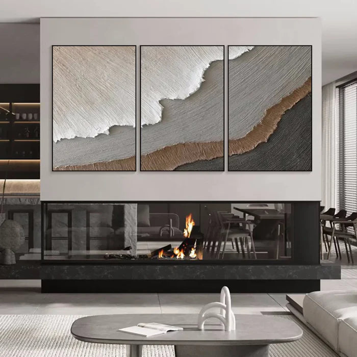 Earth Layers Triptych - Minimalist Textured Abstract Oil Painting Set
