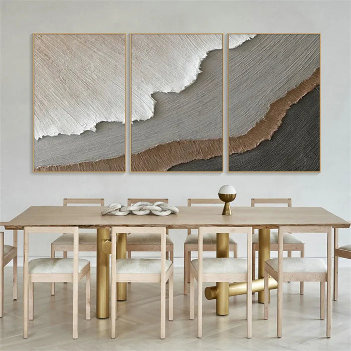 Earth Layers Triptych - Minimalist Textured Abstract Oil Painting Set