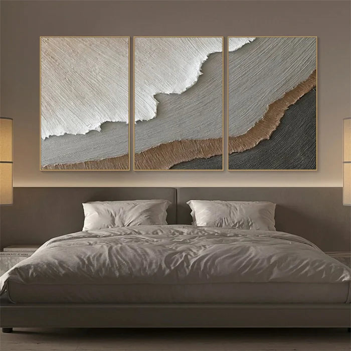 Earth Layers Triptych - Minimalist Textured Abstract Oil Painting Set