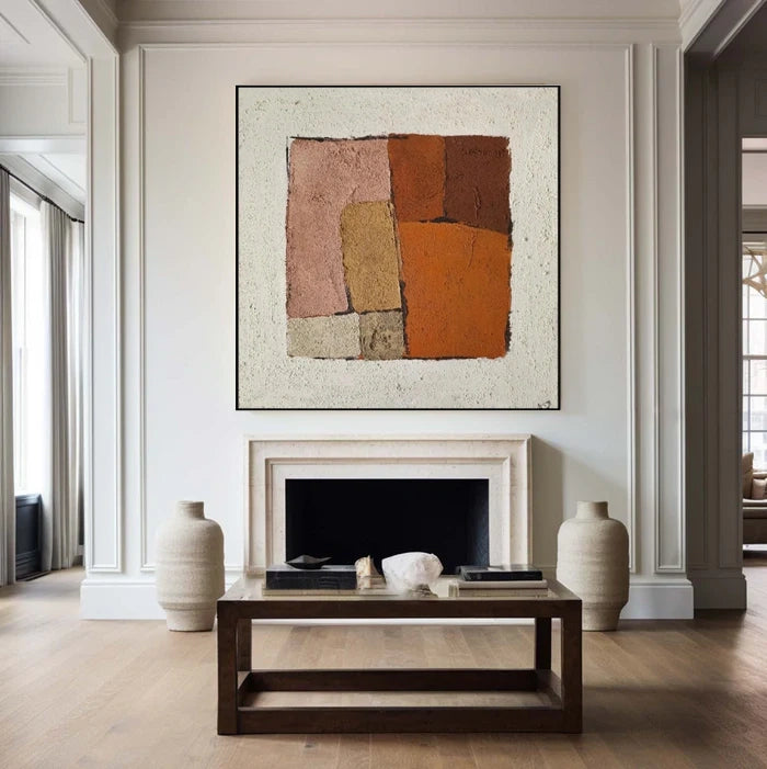 Earthen Harmony – Rustic Abstract Geometric Textured Oil Painting Wall Art