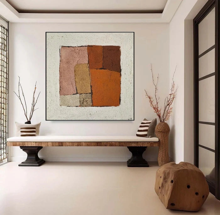 Earthen Harmony – Rustic Abstract Geometric Textured Oil Painting Wall Art