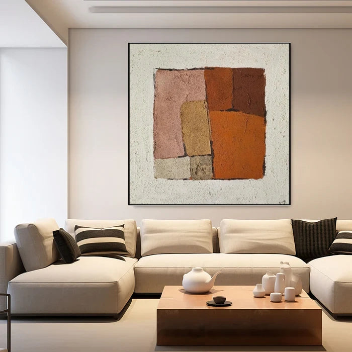 Earthen Harmony – Rustic Abstract Geometric Textured Oil Painting Wall Art