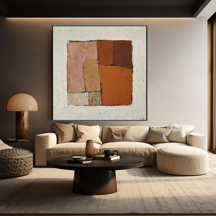 Earthen Harmony – Rustic Abstract Geometric Textured Oil Painting Wall Art