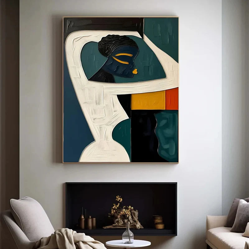 ebon  harmony  abstract  african  woman  textured  modern  art  painting