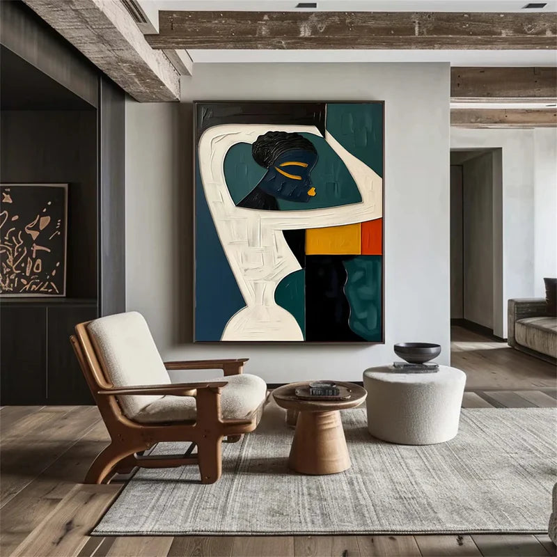 ebon  harmony  abstract  african  woman  textured  modern  art  painting