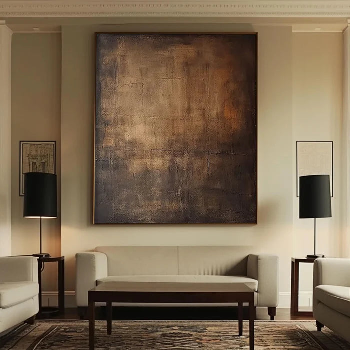 Echoes of Earth - Minimalist Dark Textured Abstract Oil Painting