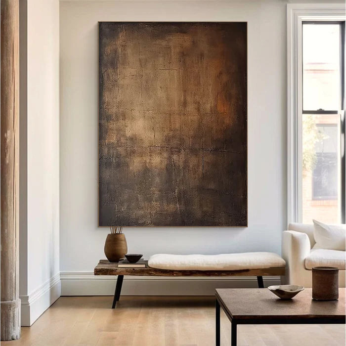 Echoes of Earth - Minimalist Dark Textured Abstract Oil Painting