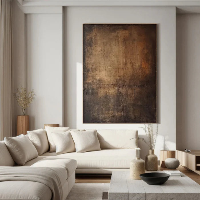 Echoes of Earth - Minimalist Dark Textured Abstract Oil Painting