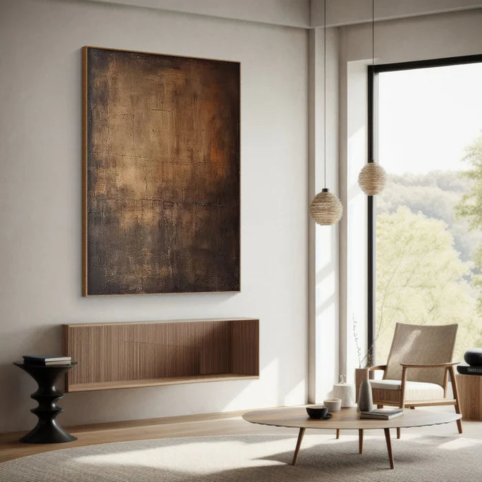 Echoes of Earth - Minimalist Dark Textured Abstract Oil Painting