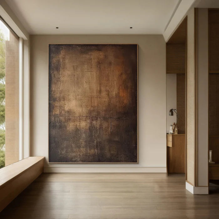 Echoes of Earth - Minimalist Dark Textured Abstract Oil Painting