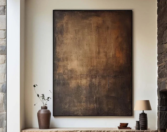 Echoes of Earth - Minimalist Dark Textured Abstract Oil Painting