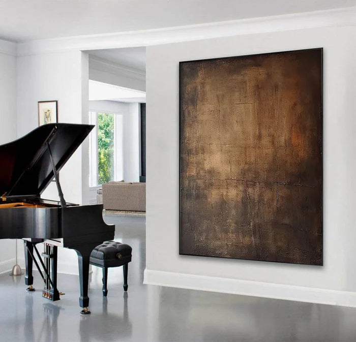 Echoes of Earth - Minimalist Dark Textured Abstract Oil Painting