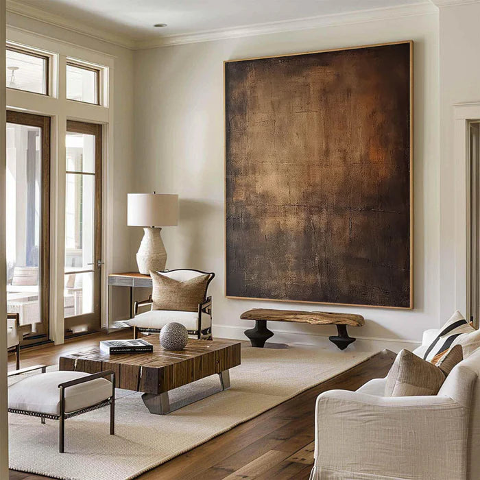 Echoes of Earth - Minimalist Dark Textured Abstract Oil Painting