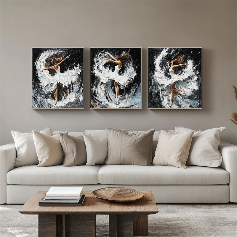 Eternal Dance - Hand-Painted Textured Ballerina Triptych Oil Painting