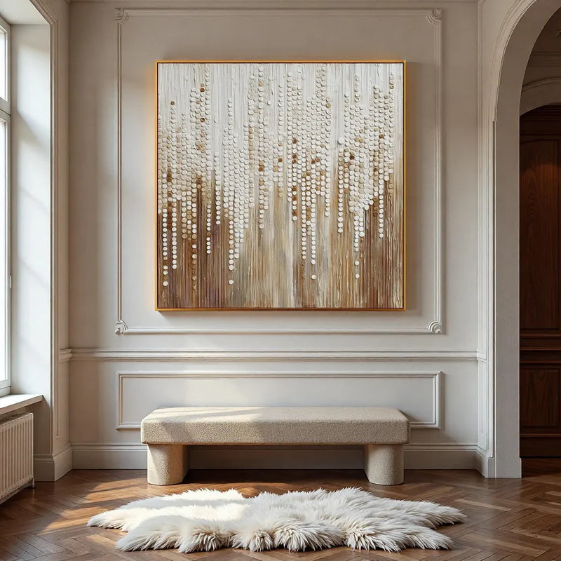 Falling Echoes-Modern Interior Design Square Neutral Texture 3D Wall Art