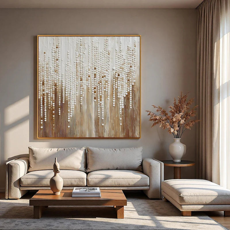 Falling Echoes-Modern Interior Design Square Neutral Texture 3D Wall Art