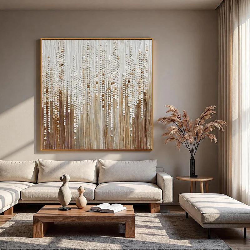 Falling Echoes-Modern Interior Design Square Neutral Texture 3D Wall Art