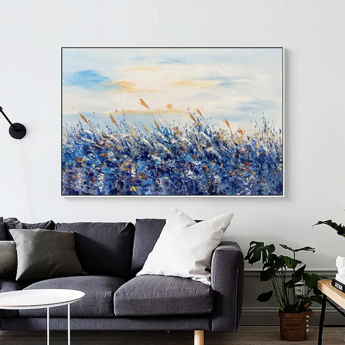 Blue Fields Abstract Landscape Canvas Wall Art