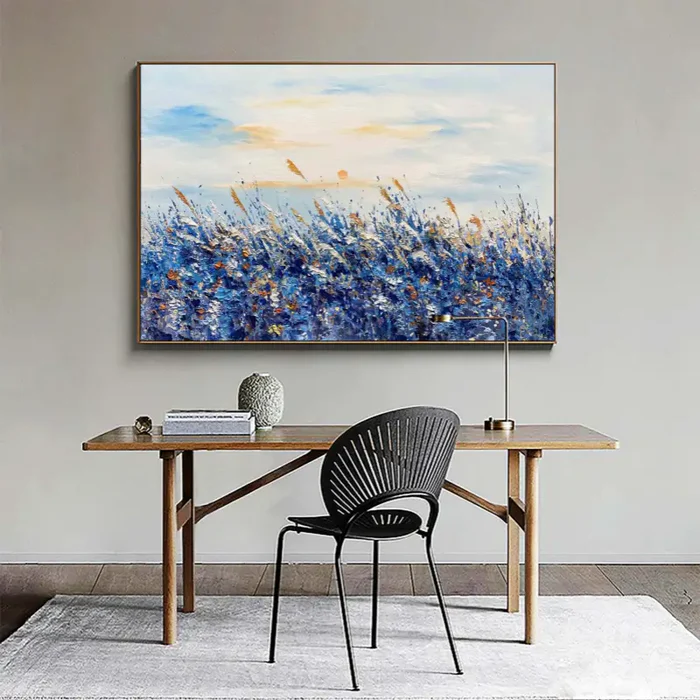 Blue Fields Abstract Landscape Canvas Wall Art