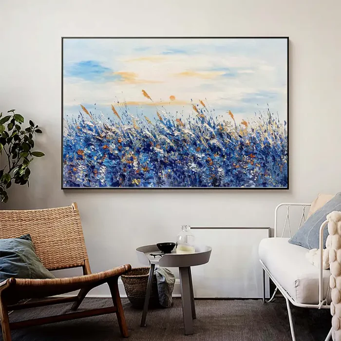 Blue Fields Abstract Landscape Canvas Wall Art