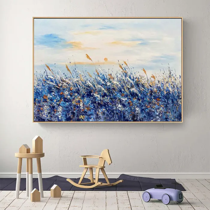 Blue Fields Abstract Landscape Canvas Wall Art