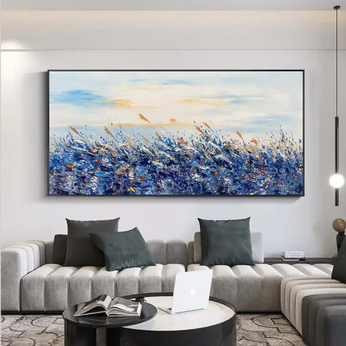 Blue Fields Abstract Landscape Canvas Wall Art